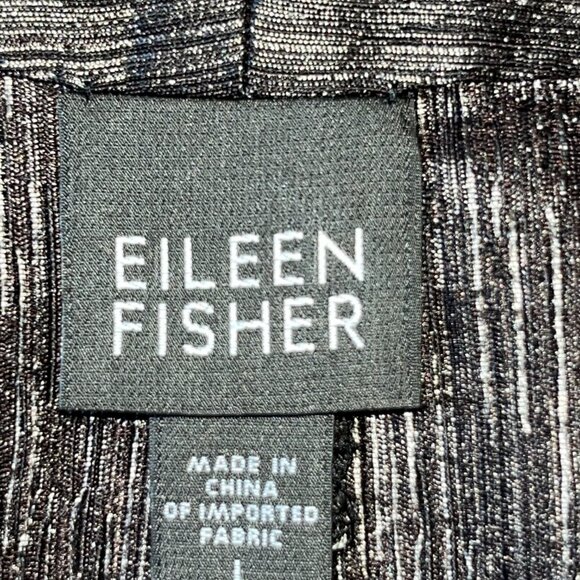 EILEEN FISHER SILK BLEND SHIMMERY BARK LOOK LONG LINE SIDE SLIT KIMONO JACKET -L - Picture 11 of 14